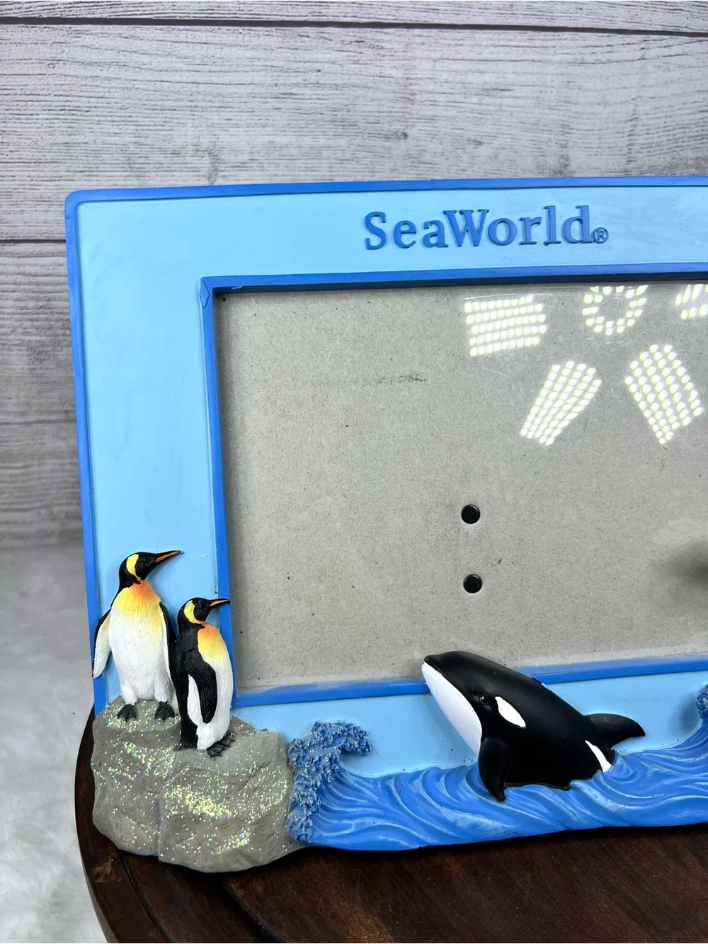 Vintage Sea World Blue Large Picture Frame Orca Polar Bear Penguin 3D Frame 90s